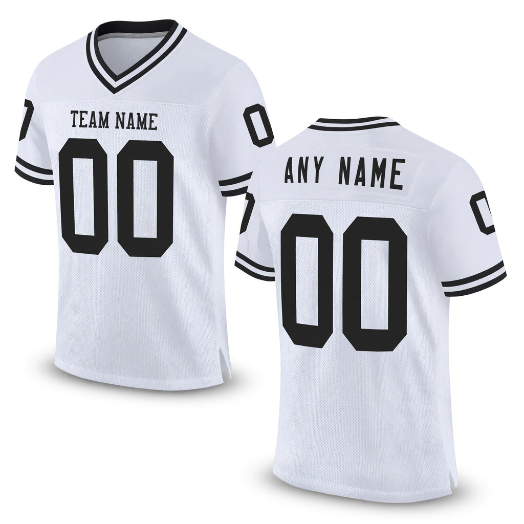 Custom White Black Mesh Authentic Throwback Football Jersey