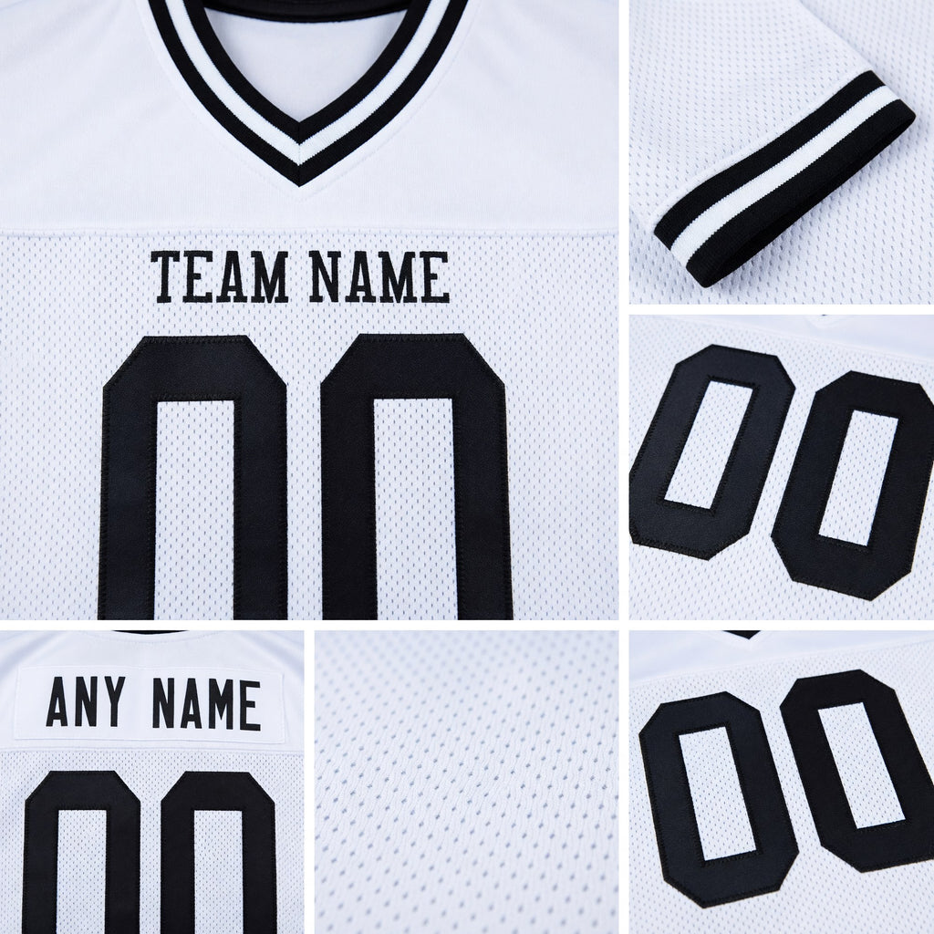 Custom White Black Mesh Authentic Throwback Football Jersey detail