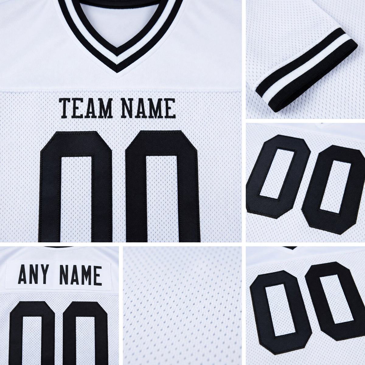 Custom White Black Mesh Authentic Throwback Football Jersey detail