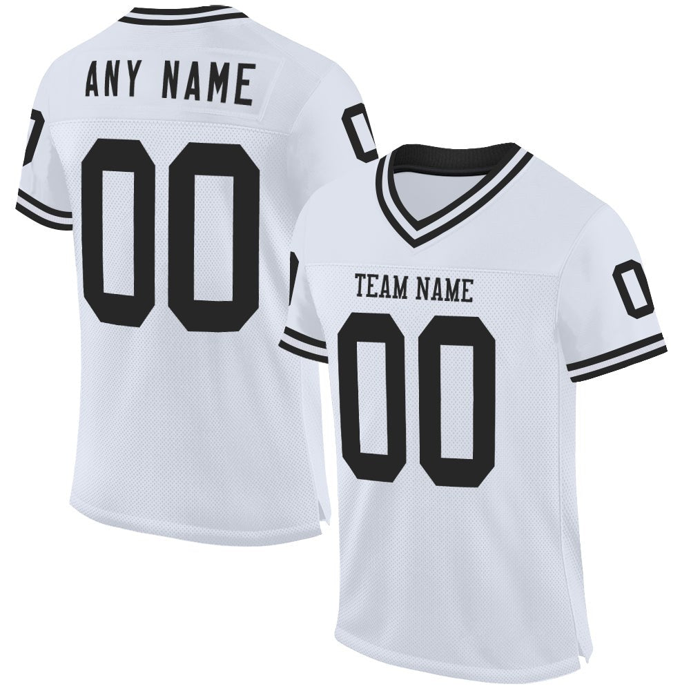 Custom White Black Mesh Authentic Throwback Football Jersey photo 1