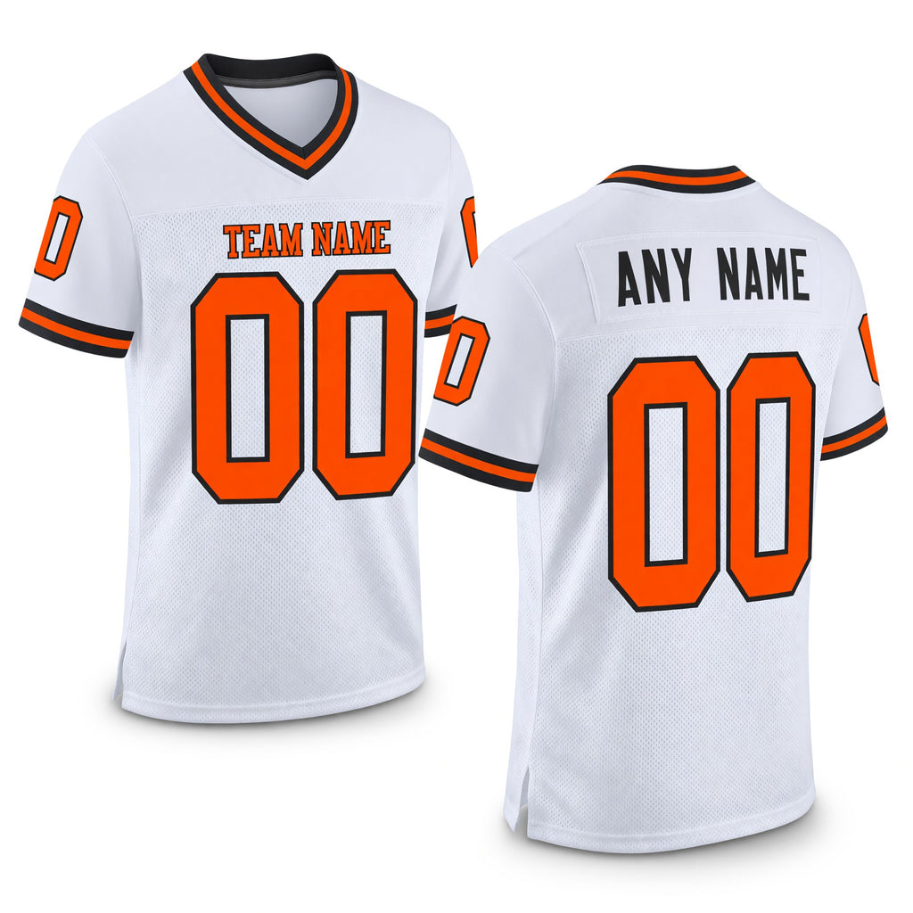 Custom White Orange-Black Mesh Authentic Throwback Football Jersey