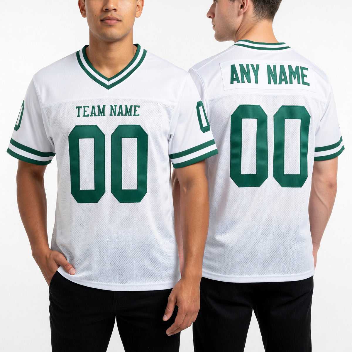 Custom White Kelly Green Mesh Authentic Throwback Football Jersey worn front and back