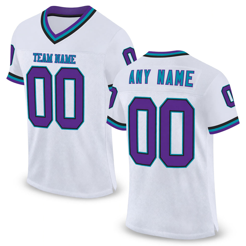 Custom White Purple Black-Teal Mesh Authentic Throwback Football Jersey
