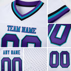 Custom White Purple Black-Teal Mesh Authentic Throwback Football Jersey detail