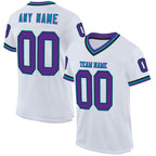 Custom White Purple Black-Teal Mesh Authentic Throwback Football Jersey photo 1