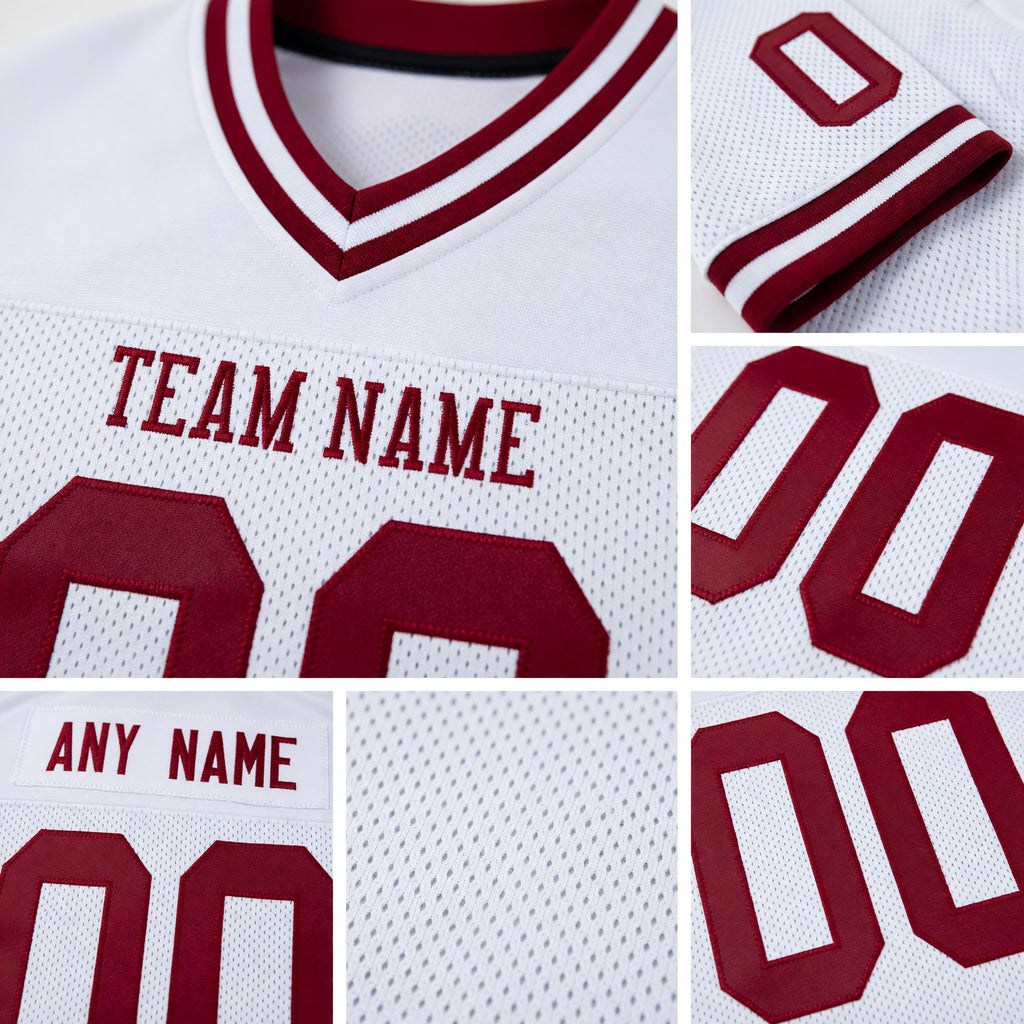 Custom White Maroon Mesh Authentic Throwback Football Jersey detail