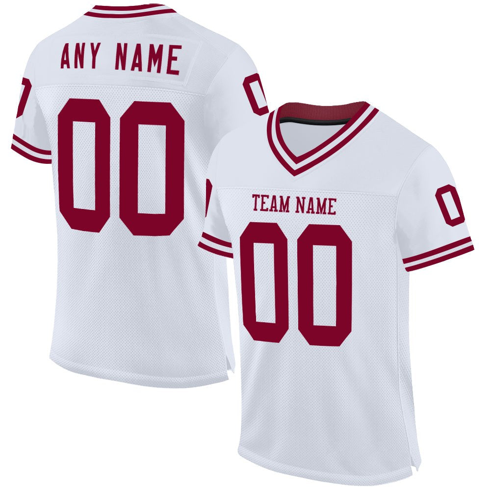 Custom White Maroon Mesh Authentic Throwback Football Jersey photo 1