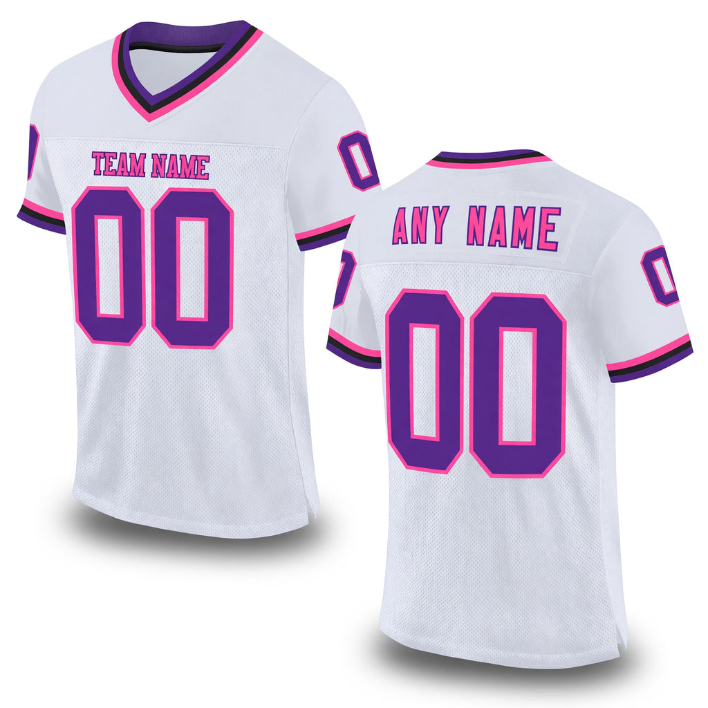 Custom White Purple Pink-Black Mesh Authentic Throwback Football Jersey