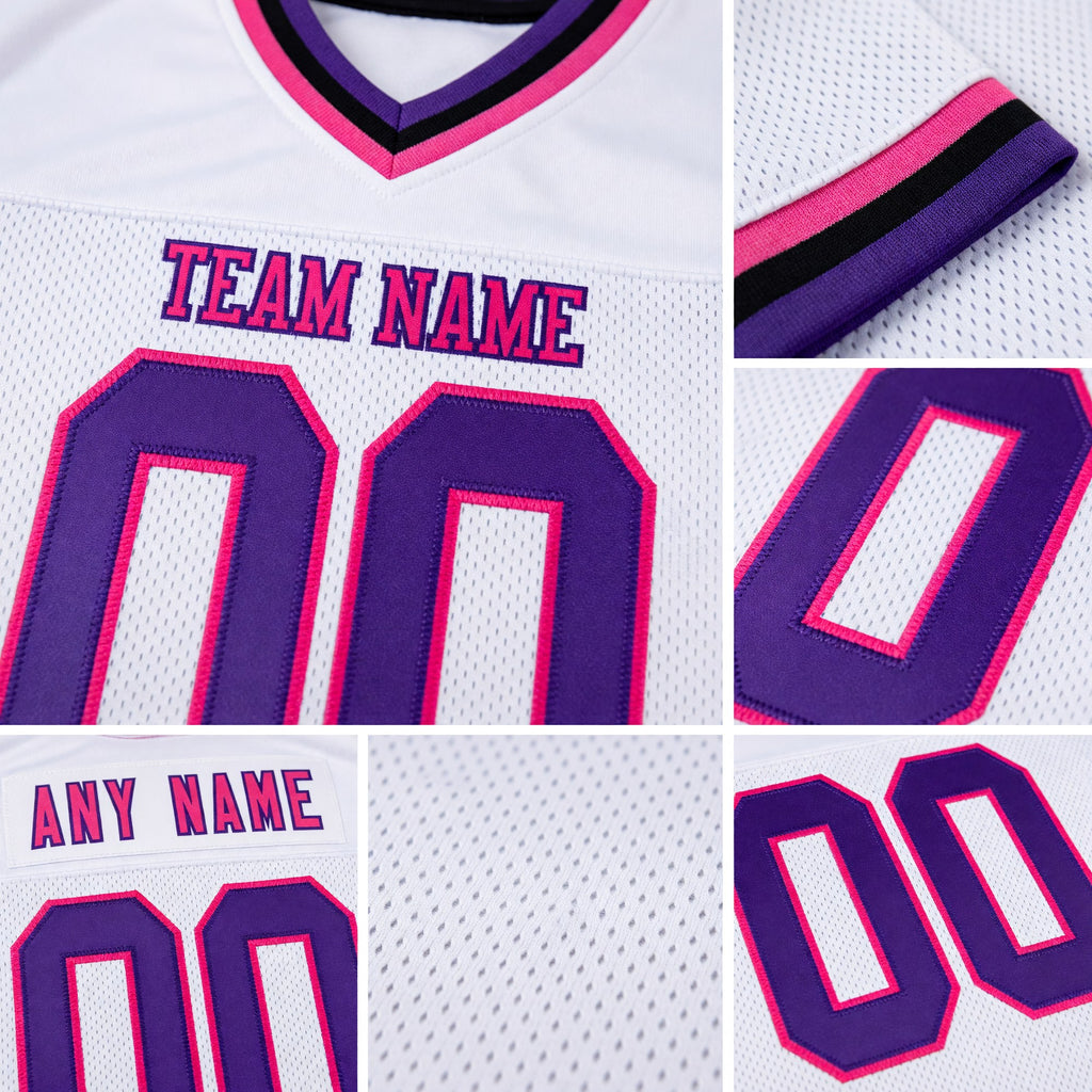 Custom White Purple Pink-Black Mesh Authentic Throwback Football Jersey detail