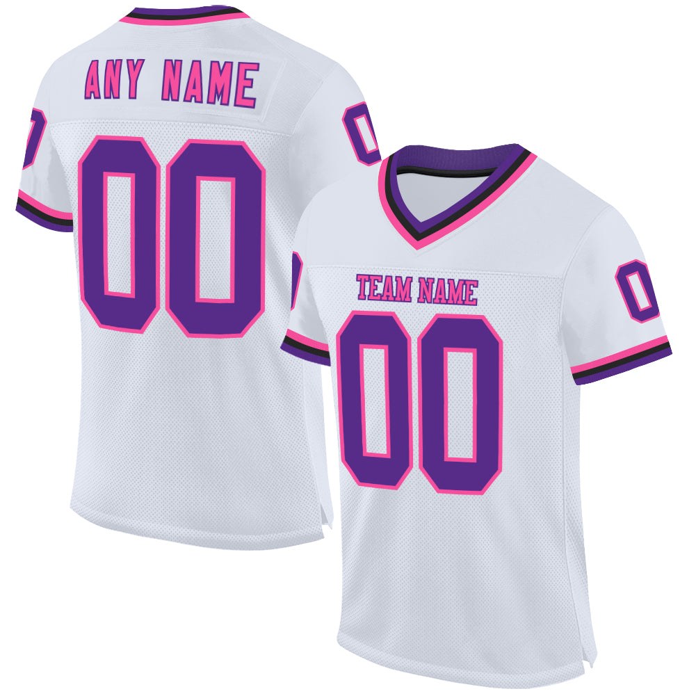 Custom White Purple Pink-Black Mesh Authentic Throwback Football Jersey photo 1