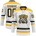Custom White Black-Gold Hockey Lace Neck Jersey photo 2