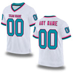 Custom White Teal Black-Pink Mesh Authentic Throwback Football Jersey