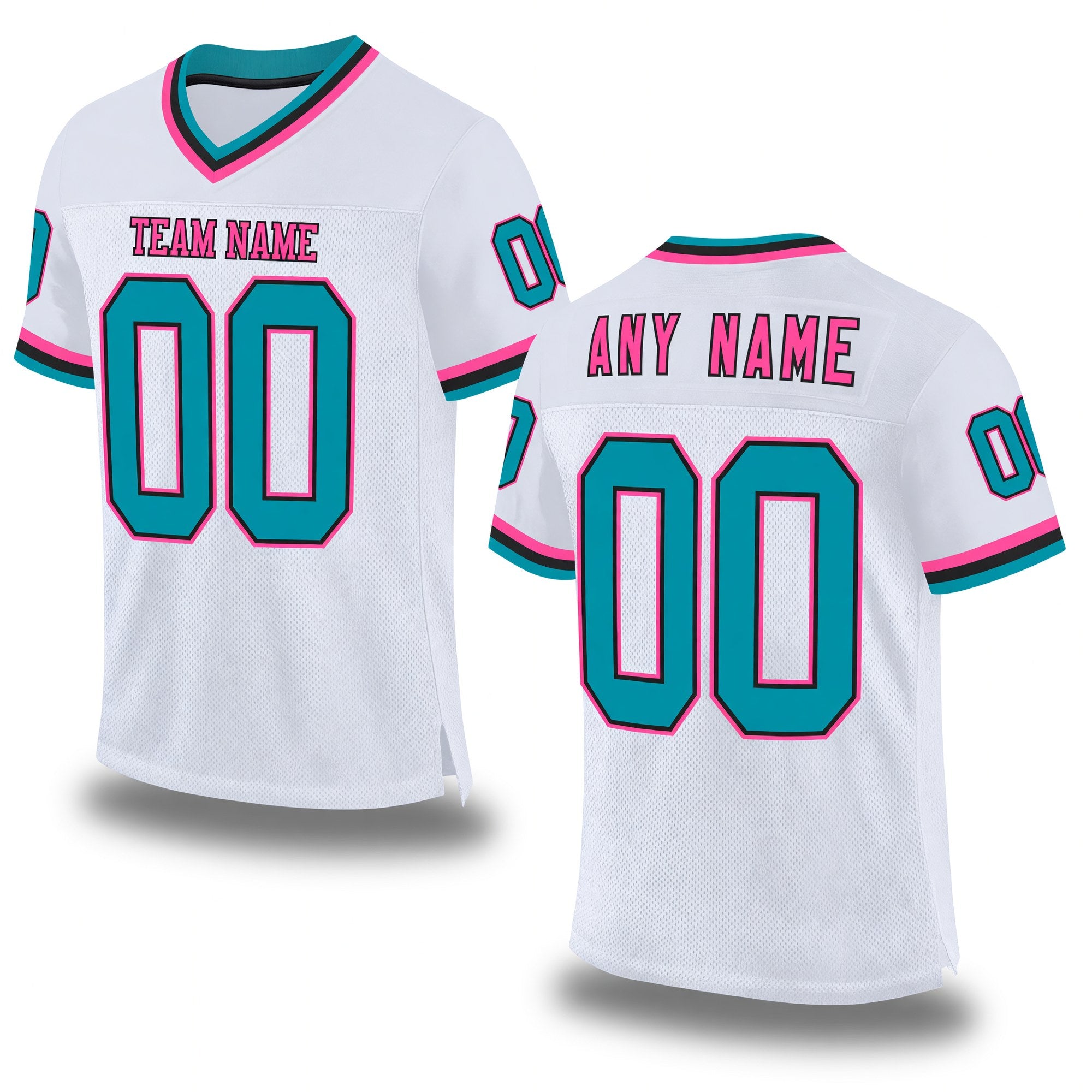 Custom White Teal Black-Pink Mesh Authentic Throwback Football Jersey