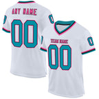 Custom White Teal Black-Pink Mesh Authentic Throwback Football Jersey photo 1