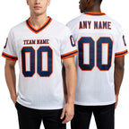 Custom White Navy-Orange Mesh Authentic Throwback Football Jersey worn front and back