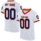 Custom White Navy-Orange Mesh Authentic Throwback Football Jersey