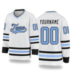 Custom White Light Blue-Black Hockey Jersey