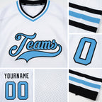 Custom White Light Blue-Black Hockey Jersey detail
