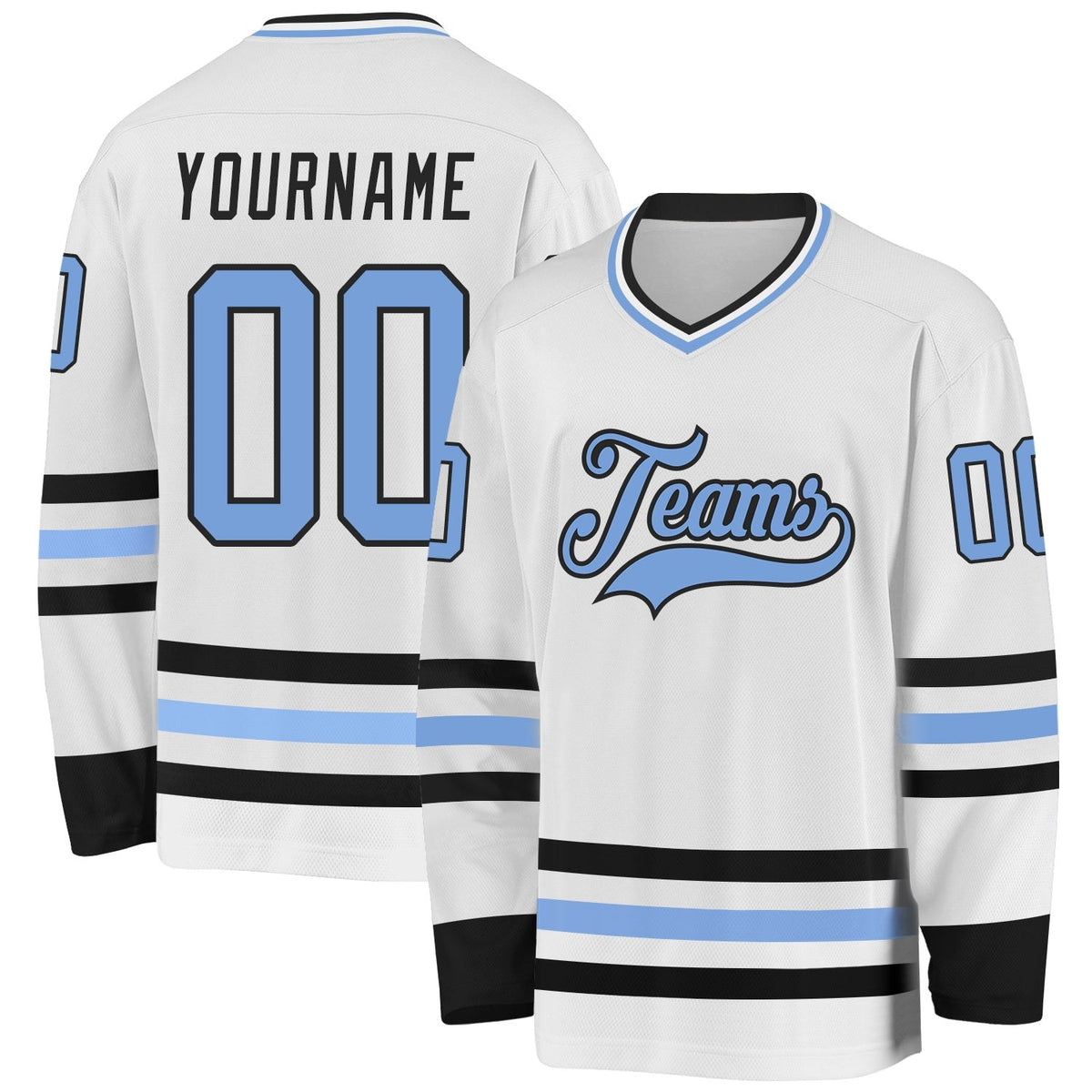 Custom White Light Blue-Black Hockey Jersey photo 1