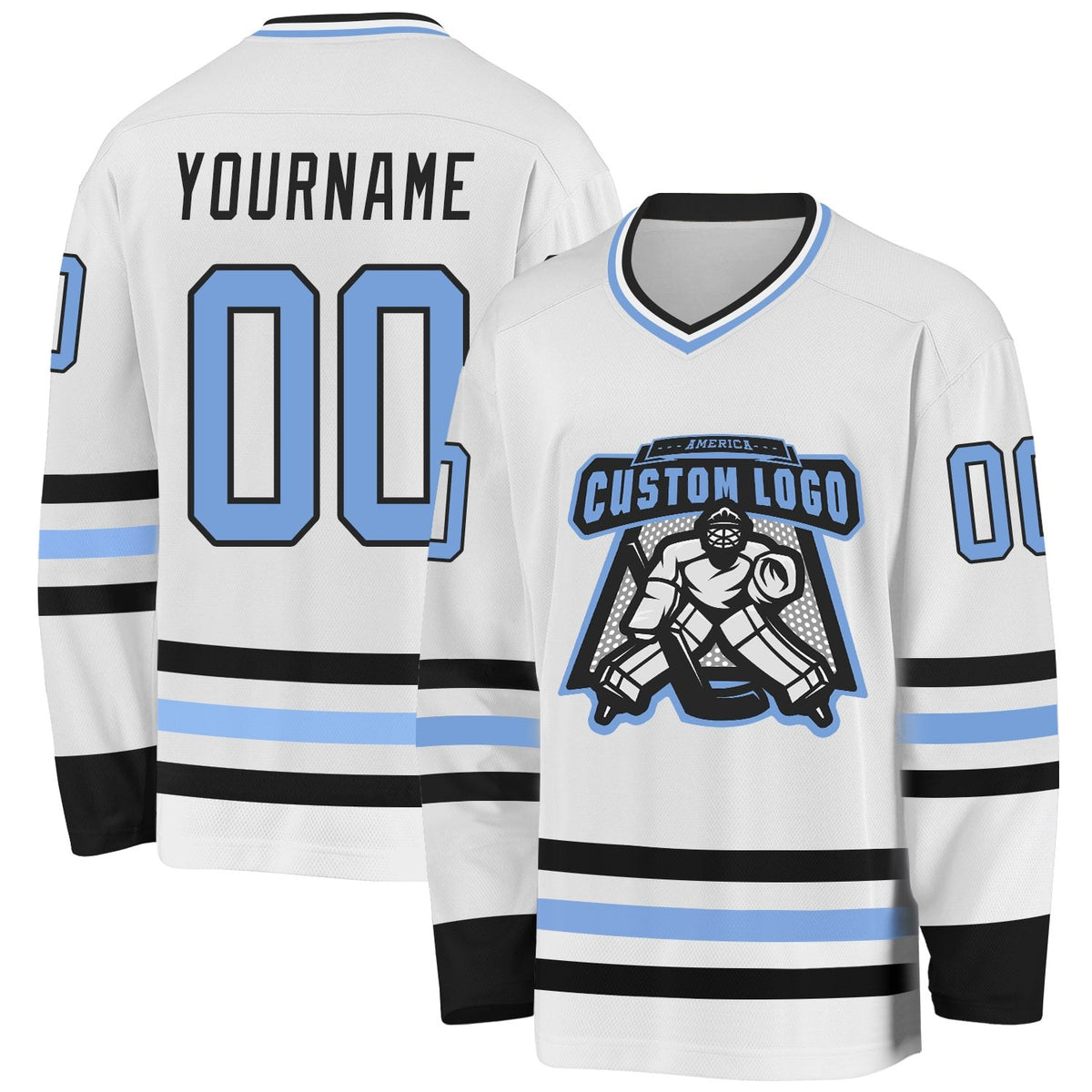 Custom White Light Blue-Black Hockey Jersey photo 2