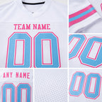 Custom White Light Blue-Pink Mesh Authentic Football Jersey detail