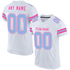 Custom White Light Blue-Pink Mesh Authentic Football Jersey photo 1