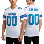Custom White Teal-Purple Mesh Authentic Football Jersey worn front and back