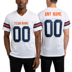 Custom White Navy Gray-Orange Mesh Authentic Football Jersey worn front and back