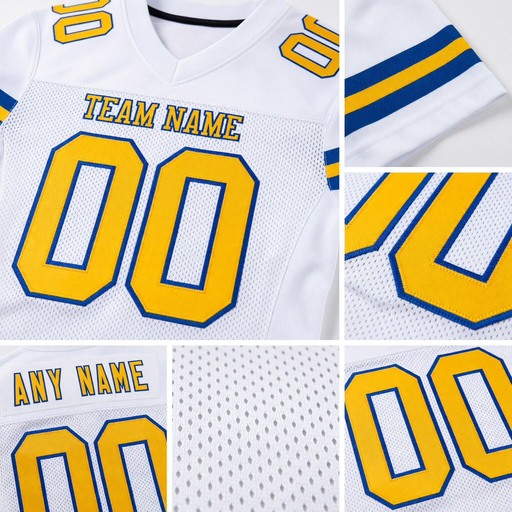 Custom White Yellow-Royal Mesh Authentic Football Jersey detail