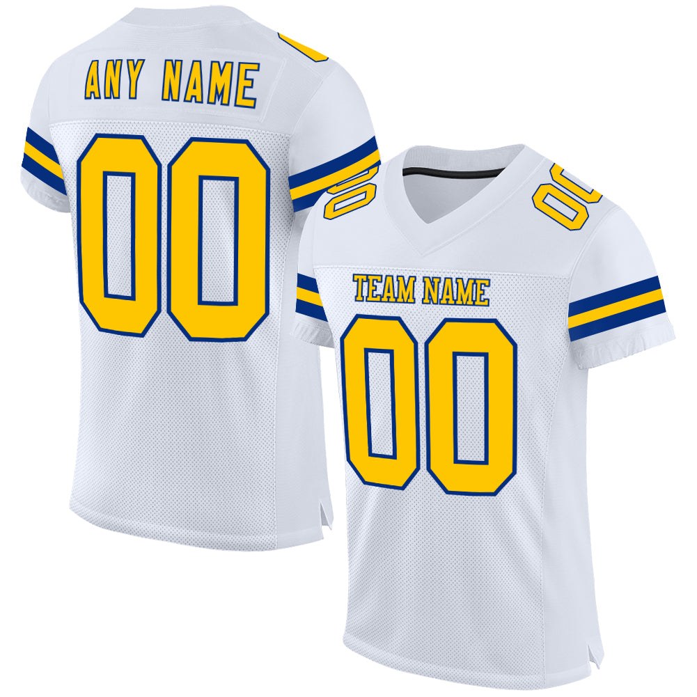 Custom White Yellow-Royal Mesh Authentic Football Jersey photo 1