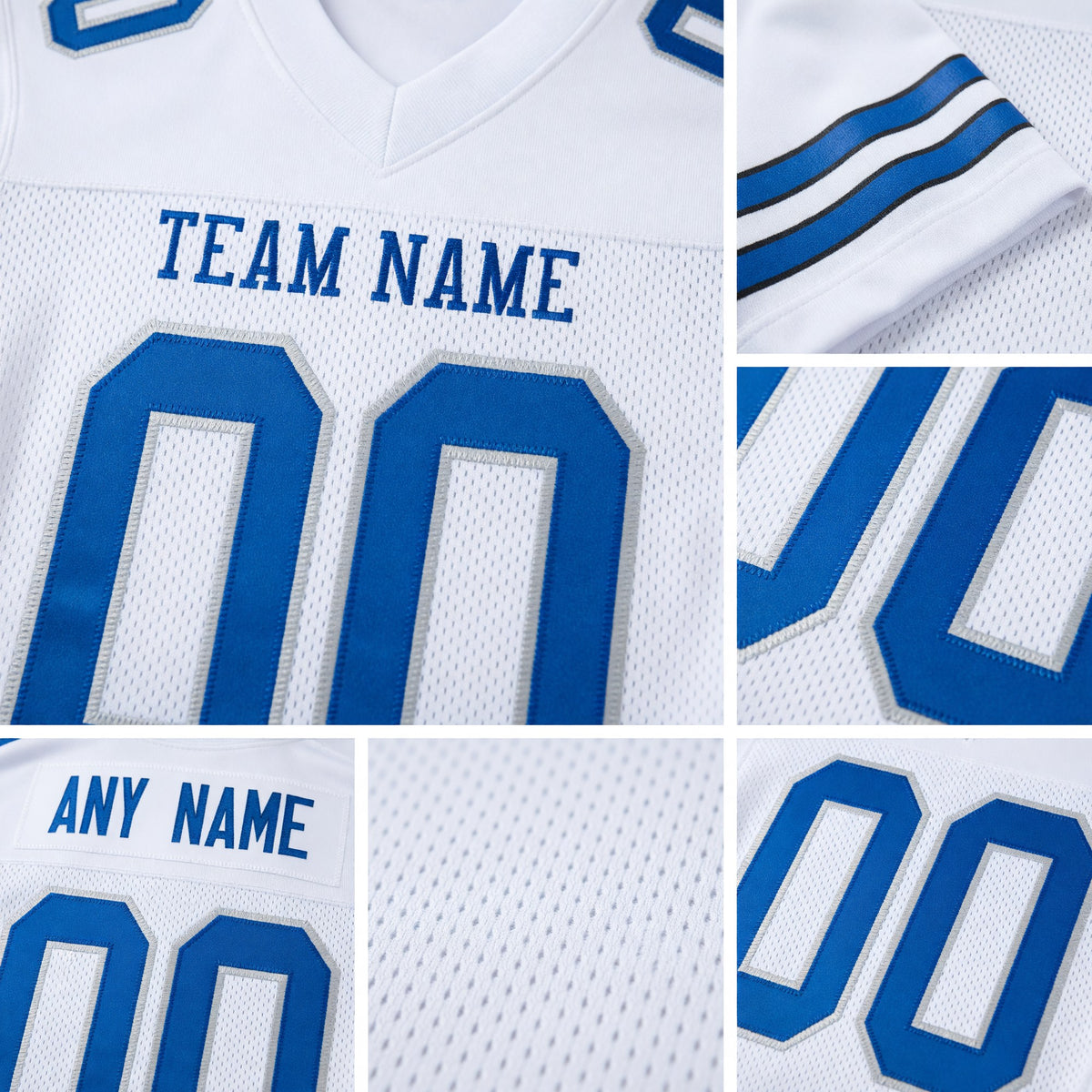 Custom White Royal-Silver Mesh Authentic Football Jersey detail