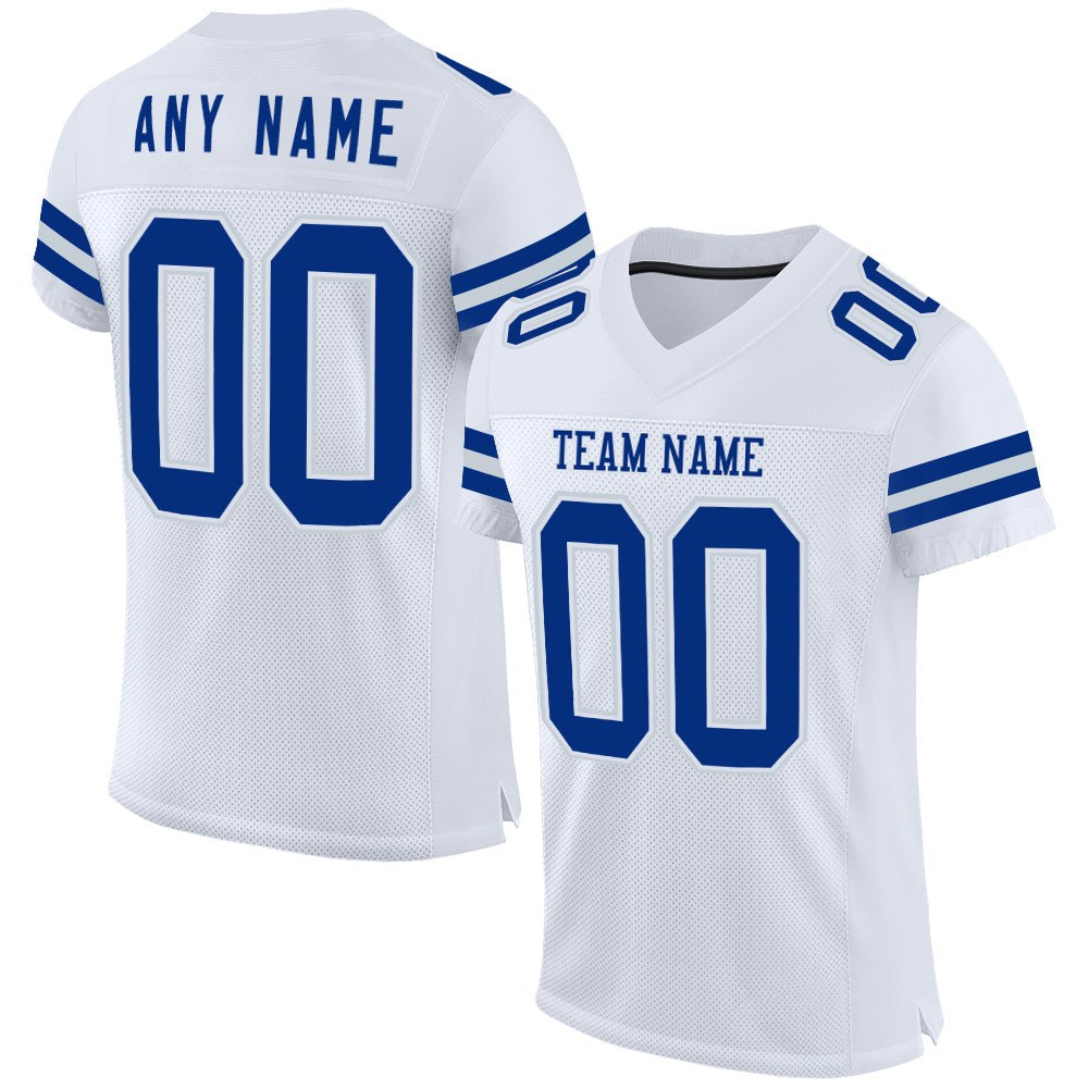 Custom White Royal-Silver Mesh Authentic Football Jersey photo 1