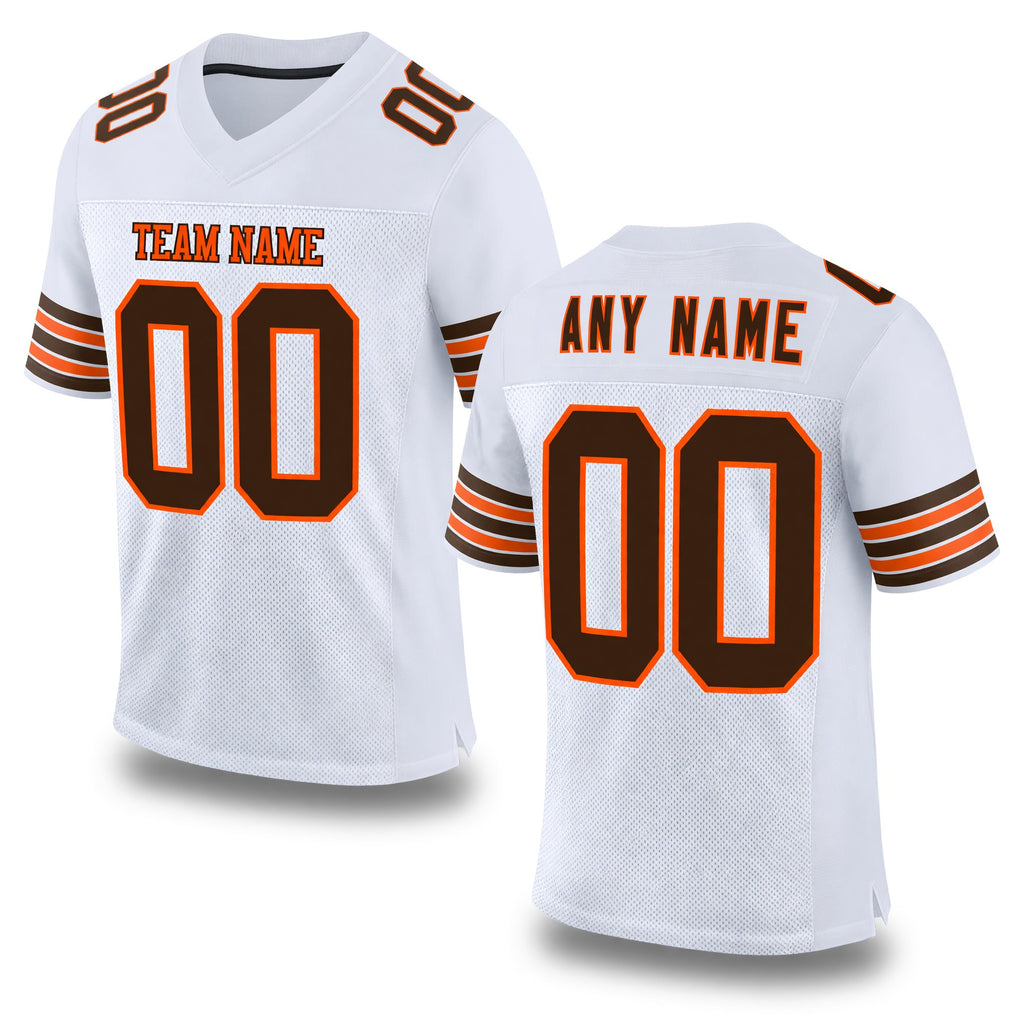 Custom White Brown-Orange Mesh Authentic Football Jersey