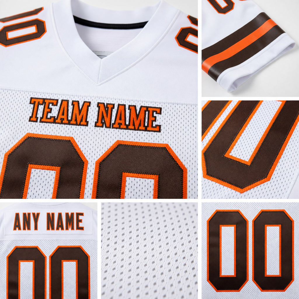 Custom White Brown-Orange Mesh Authentic Football Jersey detail