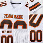 Custom White Brown-Orange Mesh Authentic Football Jersey detail
