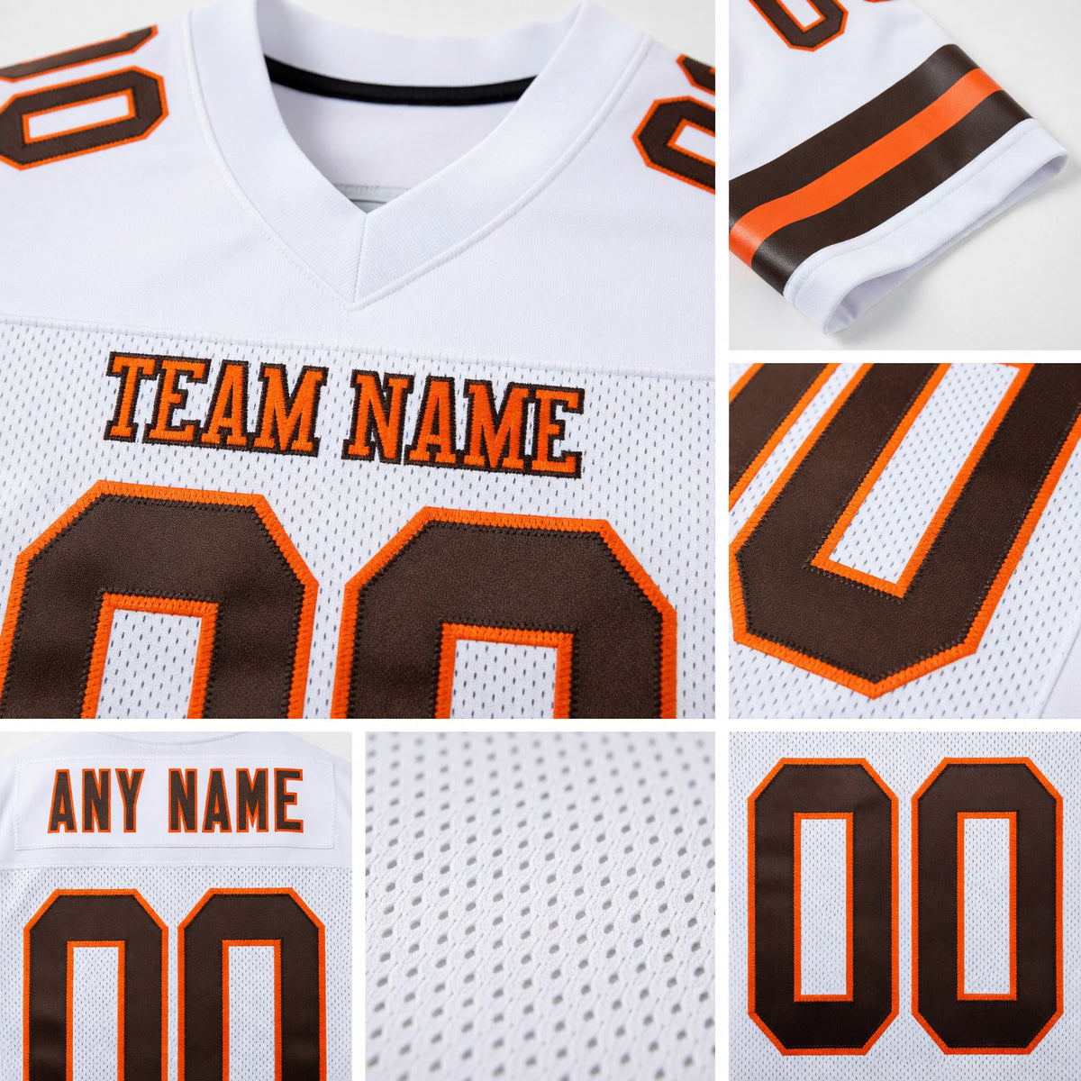 Custom White Brown-Orange Mesh Authentic Football Jersey detail