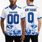 Custom White Thunder Blue-Black 3D Pattern Splash Authentic Football Jersey worn front and back