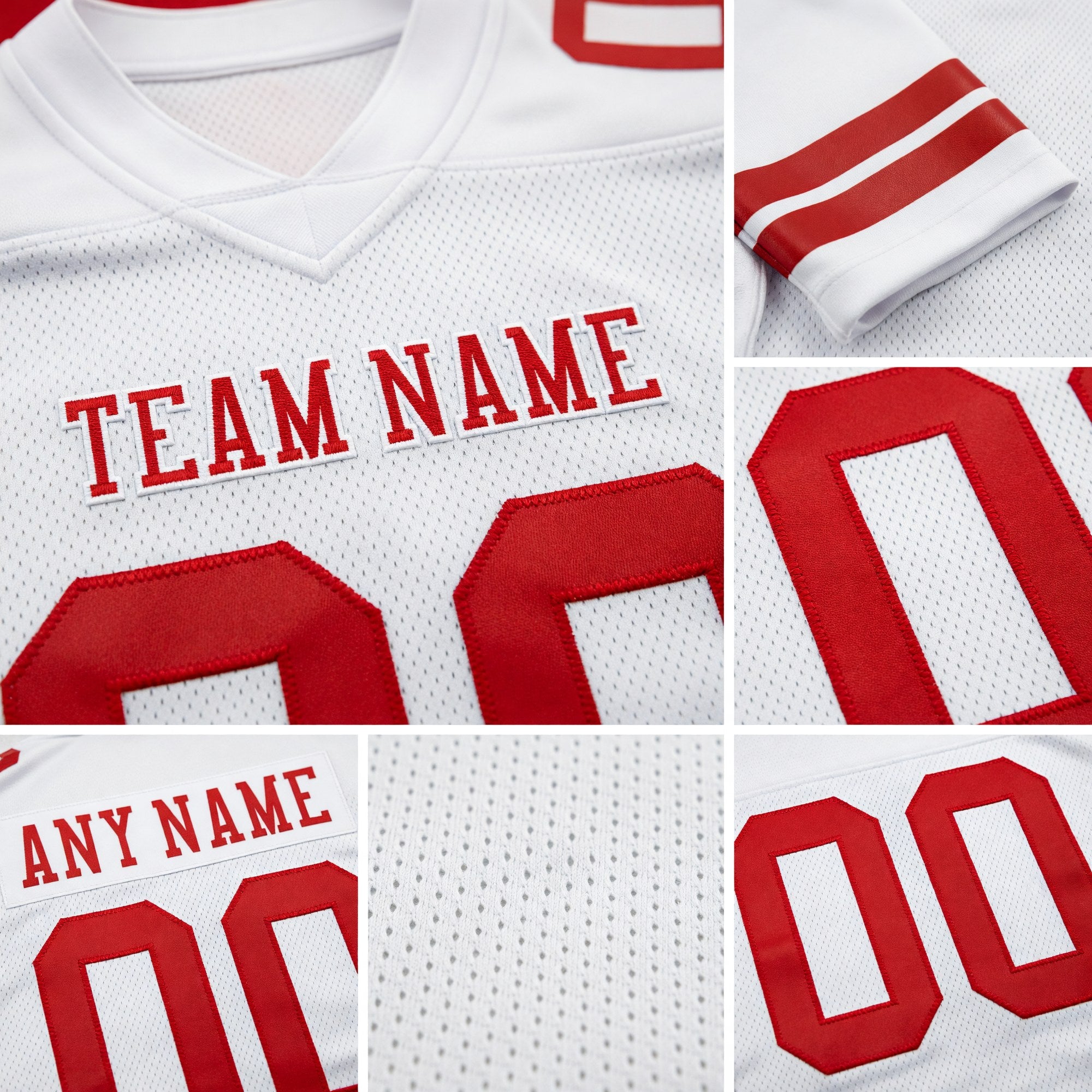 Custom White Red Authentic Football Jersey detail
