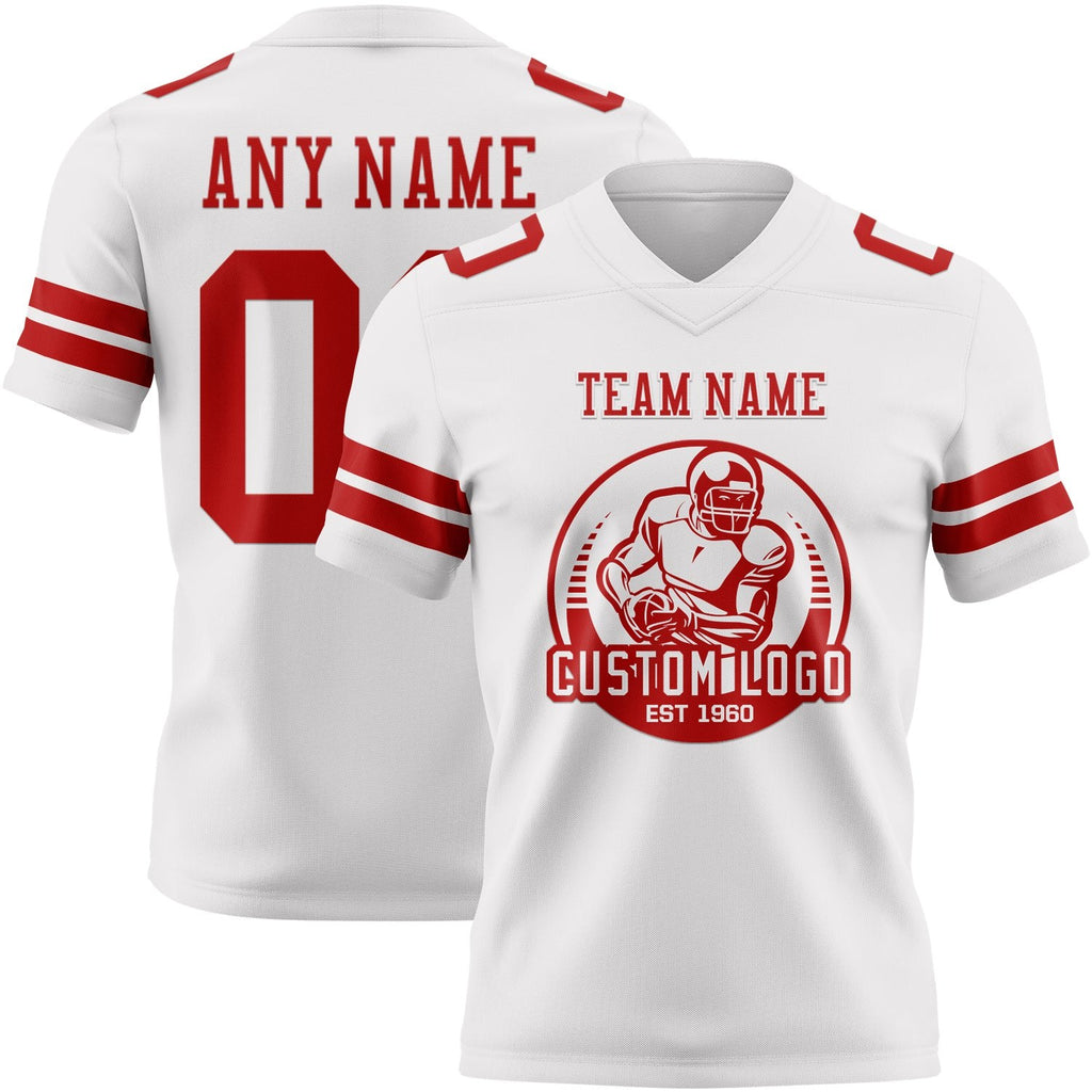 Custom White Red Authentic Football Jersey photo 2
