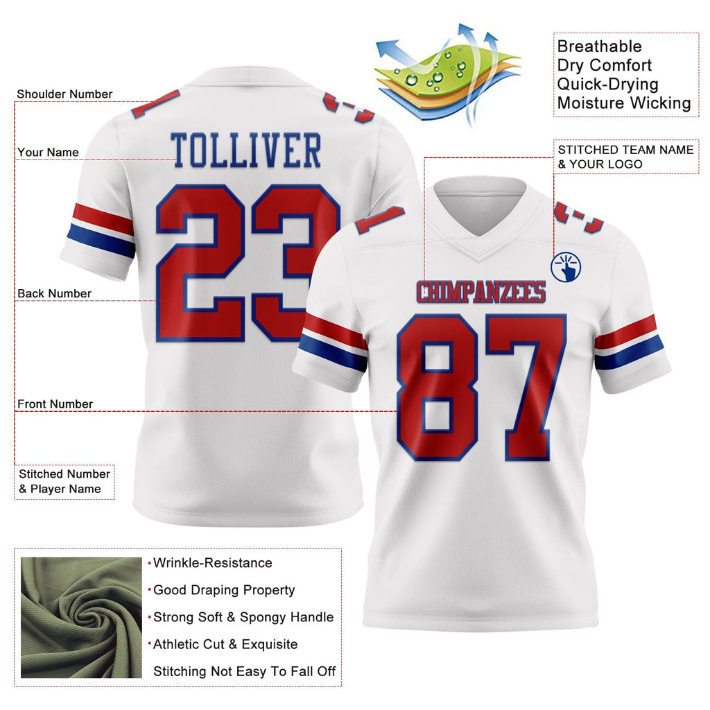 Custom White Red-Royal Authentic Football Jersey photo 3
