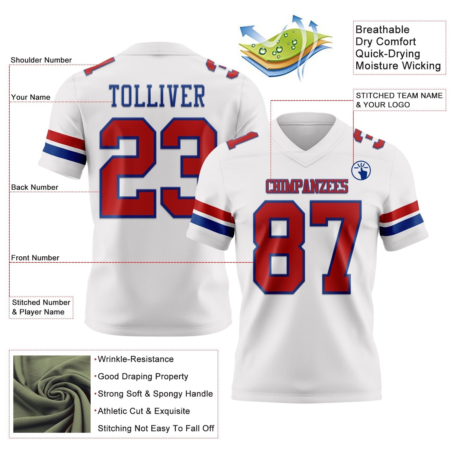 Custom White Red-Royal Authentic Football Jersey photo 3