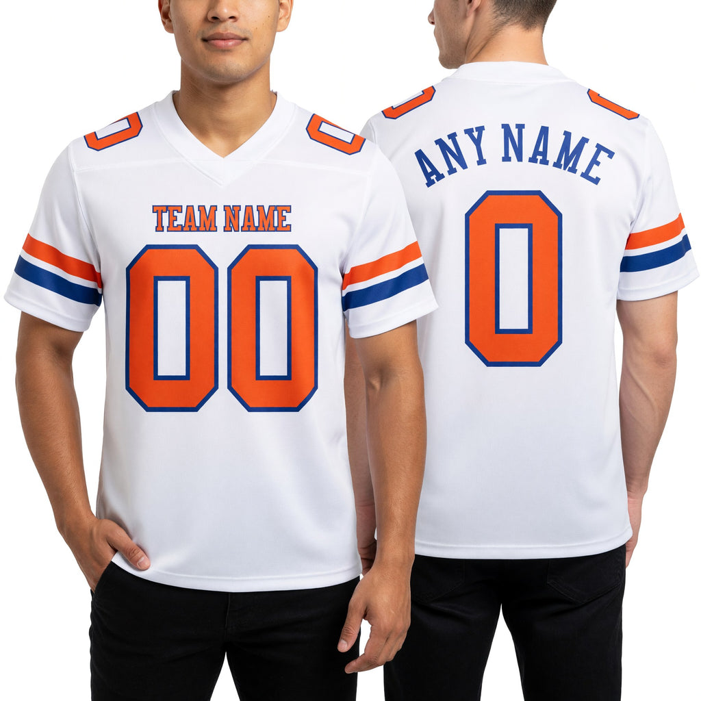 Custom White Orange-Royal Authentic Football Jersey worn front and back
