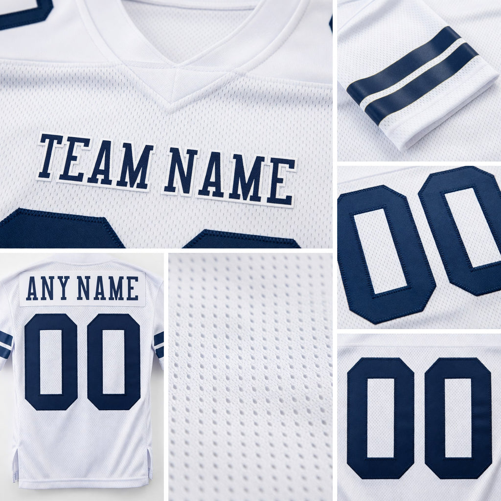 Custom White Navy Authentic Football Jersey detail