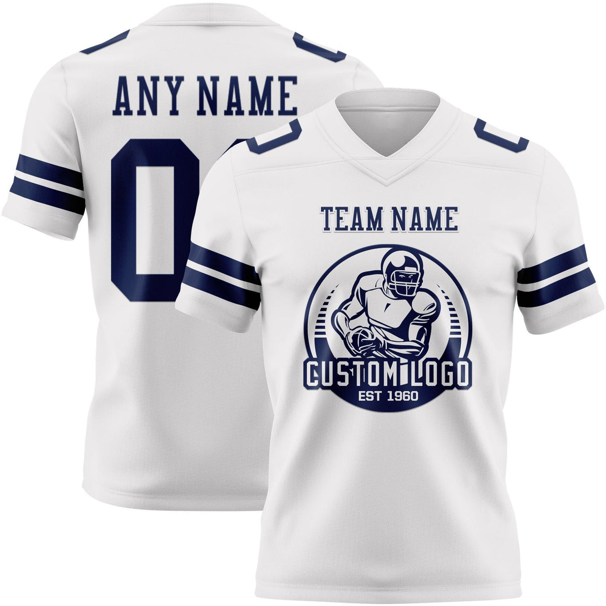 Custom White Navy Authentic Football Jersey photo 2