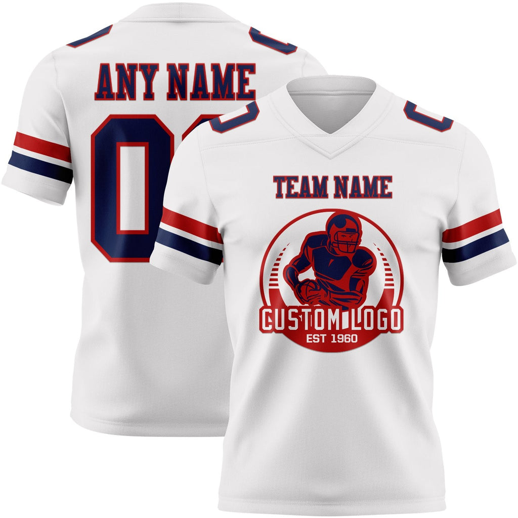 Custom White Navy-Red Authentic Football Jersey photo 2