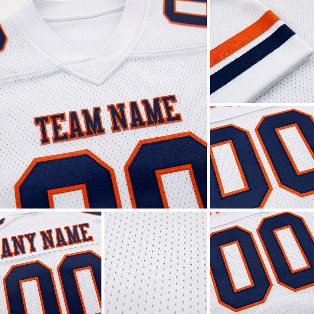 Custom White Navy-Orange Authentic Football Jersey detail