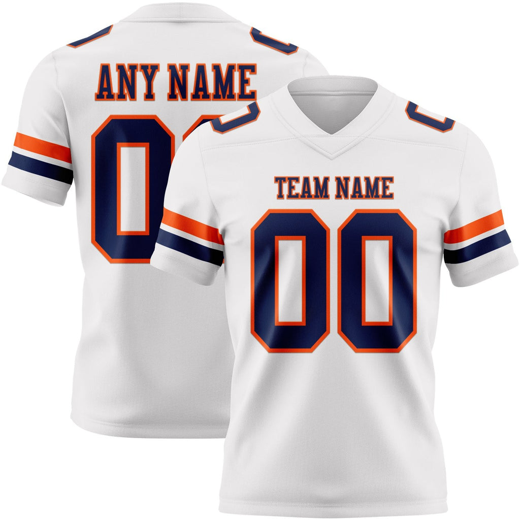 Custom White Navy-Orange Authentic Football Jersey photo 1