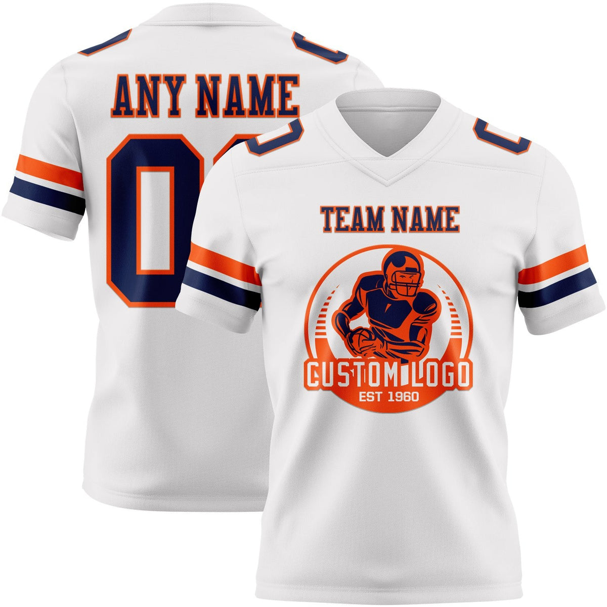 Custom White Navy-Orange Authentic Football Jersey photo 2