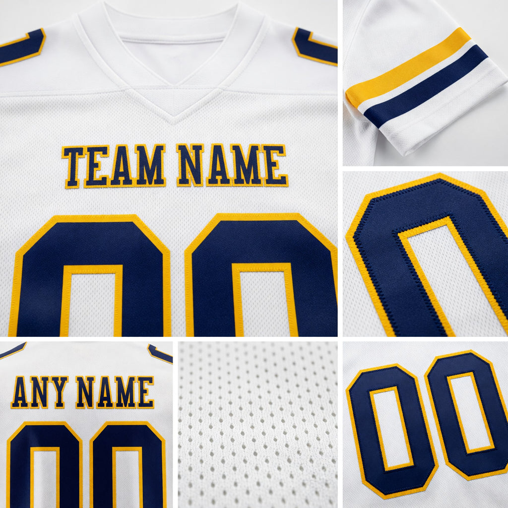 Custom White Navy-Gold Authentic Football Jersey detail