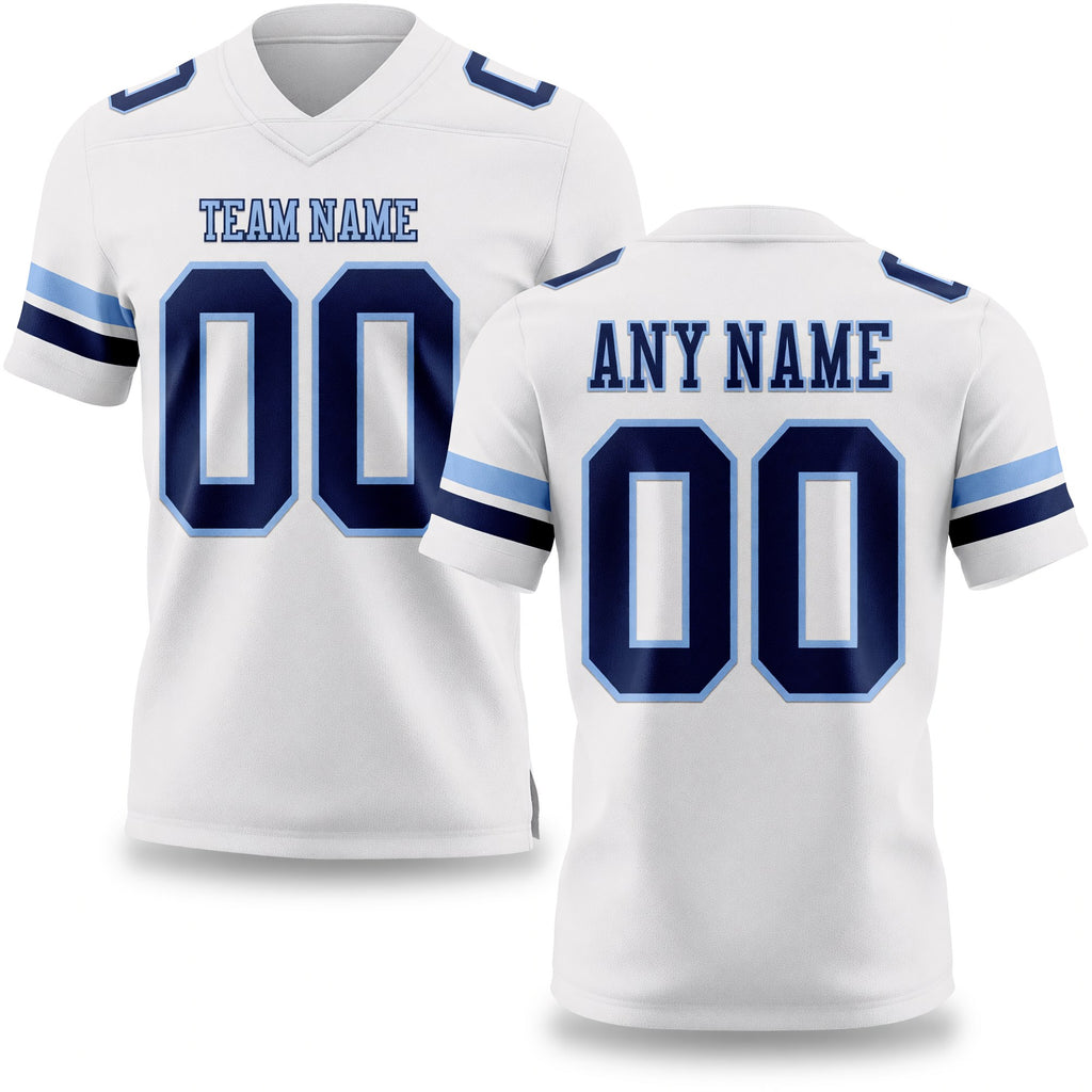Custom White Navy-Light Blue Authentic Football Jersey